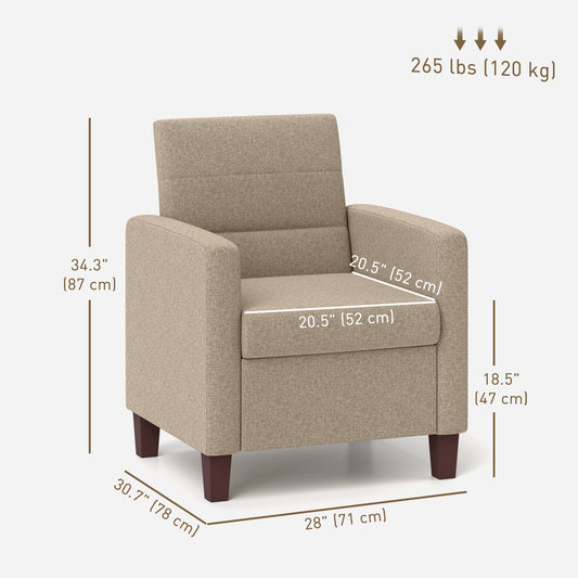 HOMCOM Fabric Accent Chair, Modern Armchair with Seat Cushion and Non-Slip Pads for Living Room, Bedroom, Light Brown