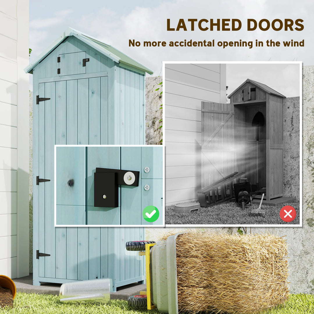 Outsunny 30" x 21" x 71" Garden Storage Shed, Outdoor Tool Utility Storage House  with 3 Tier Shelves and Roof, Blue