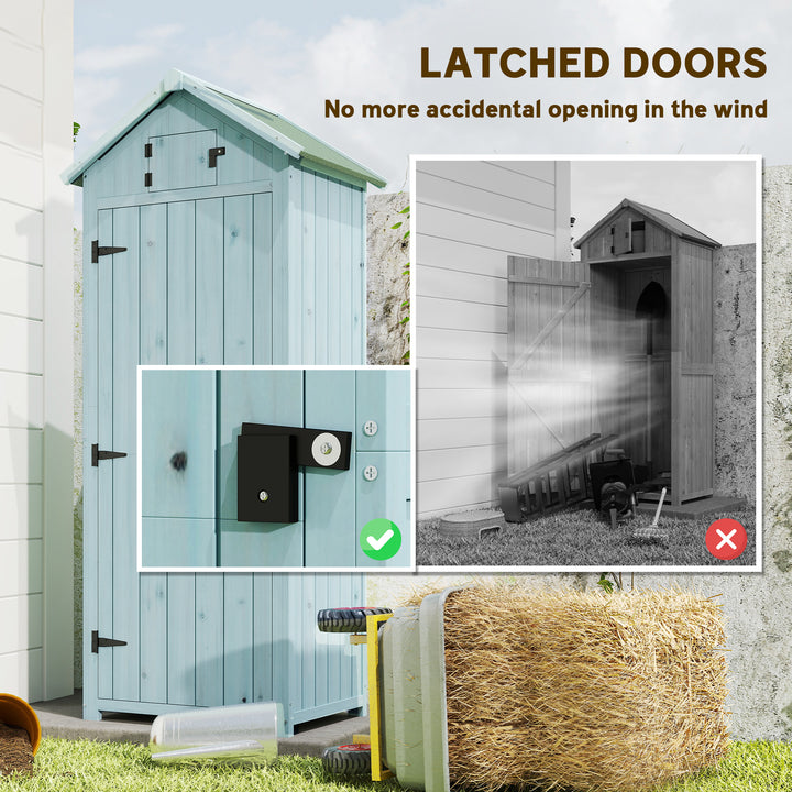 Outsunny 30" x 21" x 71" Garden Storage Shed, Outdoor Tool Utility Storage House  with 3 Tier Shelves and Roof, Blue