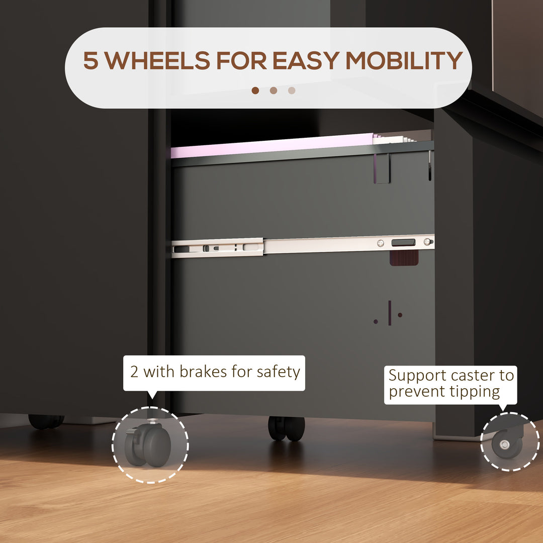 Vinsetto Mobile Vertical Filing Cabinet with Lock, 2-Drawer Steel File Cabinet with Adjustable Hanging Bar for Letter, A4 and Legal Size, White