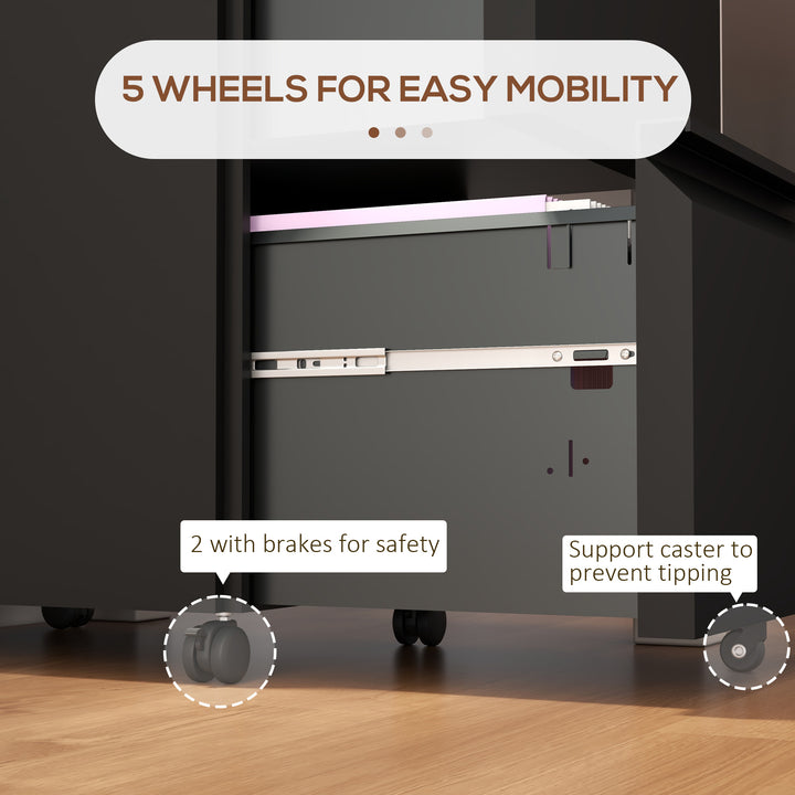 Vinsetto Mobile Vertical Filing Cabinet with Lock, 2-Drawer Steel File Cabinet with Adjustable Hanging Bar for Letter, A4 and Legal Size, White