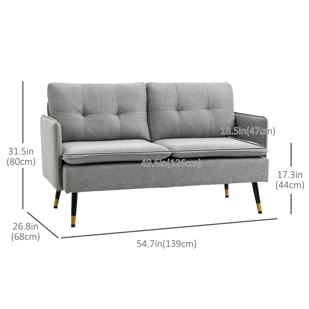 HOMCOM 55" Loveseat Sofa, Linen Love Seat w/ S spring, Steel Legs and Button Tufting, Small Couch for Living Room, Grey