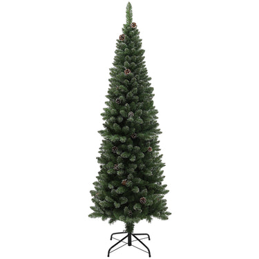 HOMCOM 6ft Artificial Pencil Christmas Tree with 618 Branches, Pinecones, Metal Stand, Realistic Xmas Tree for Home