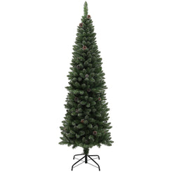 HOMCOM 6ft Artificial Pencil Christmas Tree with 618 Branches, Pinecones, Metal Stand, Realistic Xmas Tree for Home