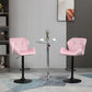 HOMCOM Velvet-Touch Bar Stool Set of 2 Fabric Adjustable Height Armless Counter Chairs with Swivel Seat, Pink