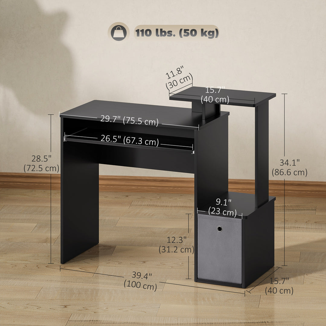 HOMCOM Computer Desk with Sliding Keyboard Tray Storage Drawer Shelf Home Office Workstation Grey