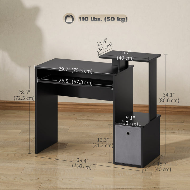 HOMCOM Computer Desk with Sliding Keyboard Tray Storage Drawer Shelf Home Office Workstation Grey