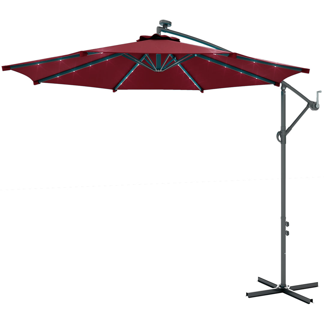 Outsunny 10ft Outdoor Cantilever Umbrella Banana Umbrella with Solar Lights and Adjustable Angle for Patio Backyard Turquoise