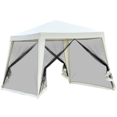 Outsunny 10x10ft Gazebo Tent Pop Up Canopy Tent Netting Patio Canopy Outdoor Party Activity Sun Shade Garden Sun Shelter w/ Mesh Screen Walls Beige