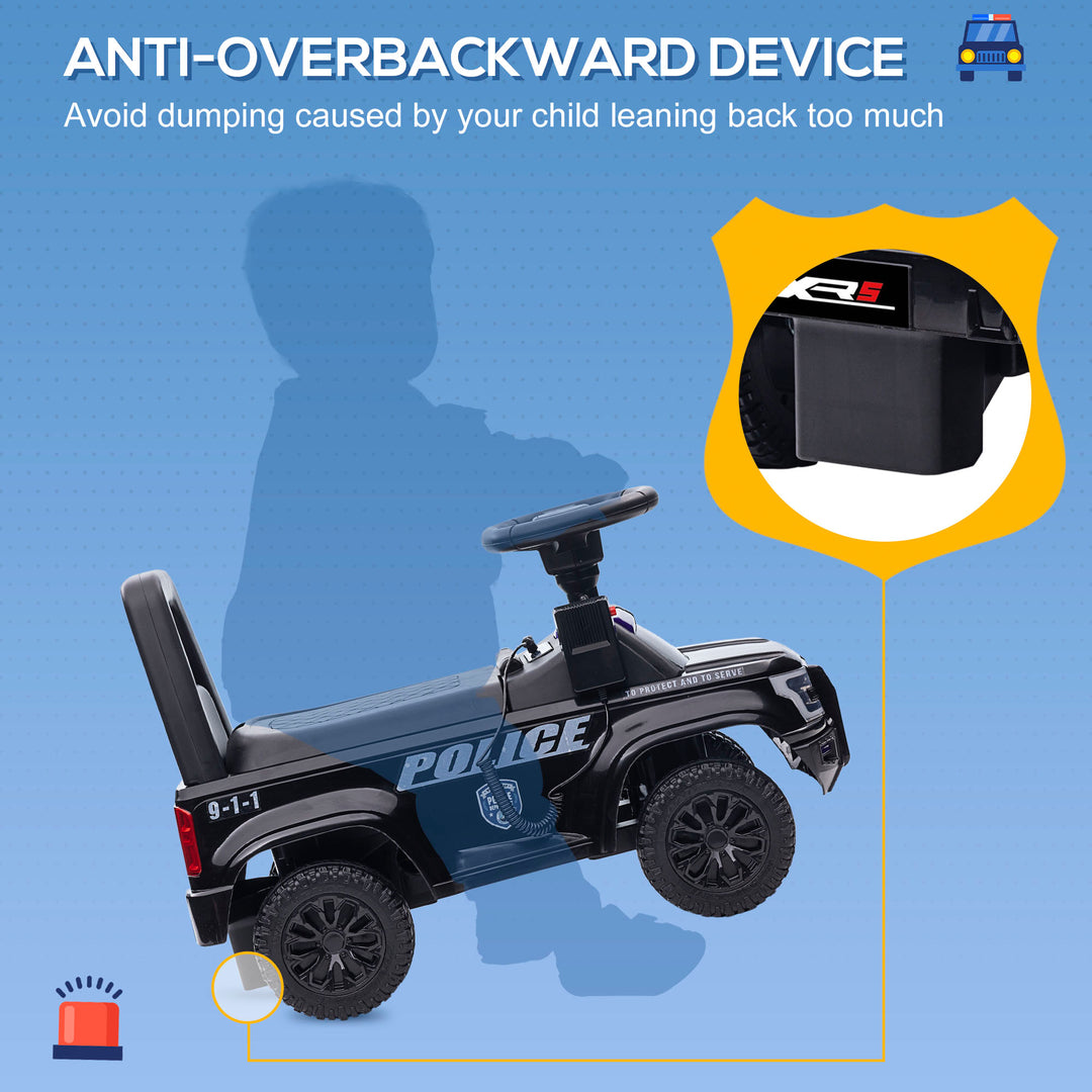 Aosom Kids Ride On Sliding Car with Hidden Under Seat Storage, Ride On Police Car for Toddler with Megaphone, Anti Dumping Device, Removable Backrest, Foot-to-Floor Design, White