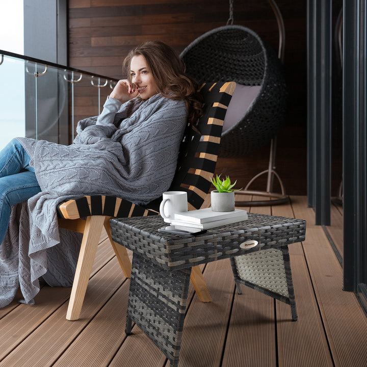 Outsunny Outdoor Rattan Foldable End Table, Metal Frame Patio Wicker Table, Coffee Table Side Table for Poolside, Lawn, Garden, Mixed Grey