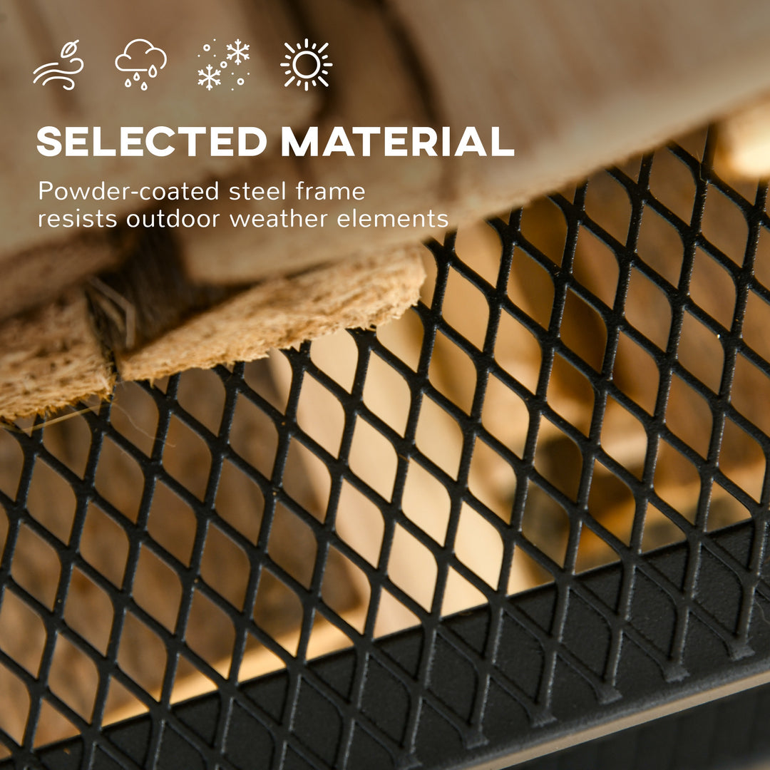 Outsunny 2-Tier Firewood Rack with Shovel, Broom, Poker, Tongs, Side Hooks, Log Holder for Fireplace, Outdoor Indoor Wood Storage Stacker, 21.7" x 12.6" x 30.3", Black