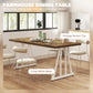 HOMCOM Farmhouse Kitchen Table for 8, Rectangular Dining Table with Thick Tabletop and Steel Trestle Legs, Brown and White