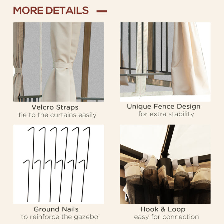 Outsunny 13ft Hexagon Gazebo Outdoor Canopy Shelter with Netting and Shaded Curtains Beige