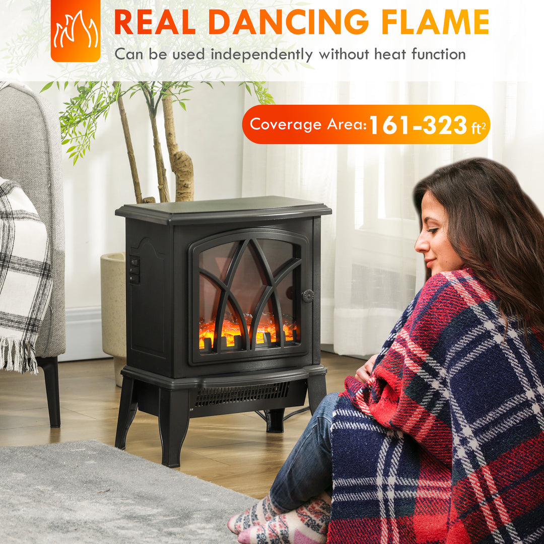 HOMCOM Electric Fireplace Heater, Freestanding Fireplace Stove with Realistic Flame and Overheat Protection, 750W/1500W, White