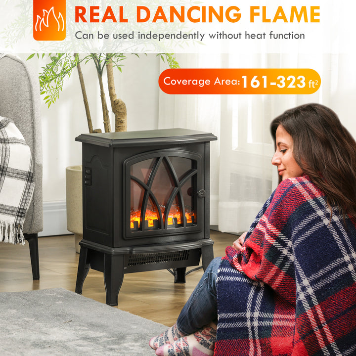 HOMCOM Electric Fireplace Heater, Freestanding Fireplace Stove with Realistic Flame and Overheat Protection, 750W/1500W, White