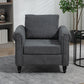 HOMCOM Vintage Armchair, Upholstered Accent Chair with Rolled Arms, Gourd-Shaped Rubber Wood Legs, Light Grey