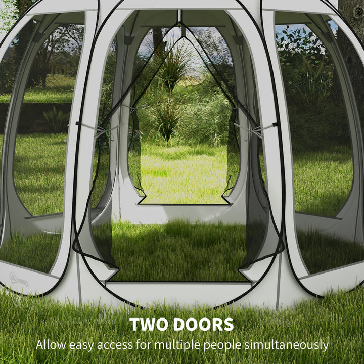 Outsunny 11' x 11.5' Screen Tent, Pop Up Camping Gazebo with Portable Carry Bag and 2 Doors, Cream White