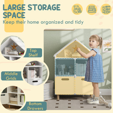 Qaba 3 Tier Kids Bookshelf with Two Drawers, for Bedroom, Kids Room, White