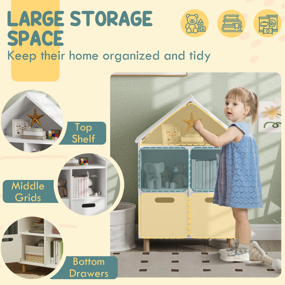 Qaba 3 Tier Kids Bookshelf with Two Drawers, for Bedroom, Kids Room, White