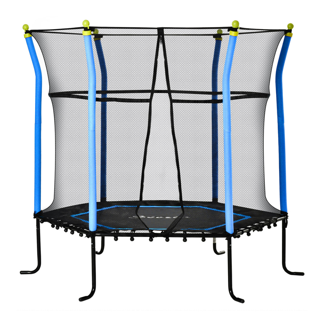 Soozier 63" Kids Trampoline Mini Indoor Bouncer Jumper with Enclosure Net Elastic Thick Padded Pole Gift for Child Toddler Age 3-10 Years Old Blue