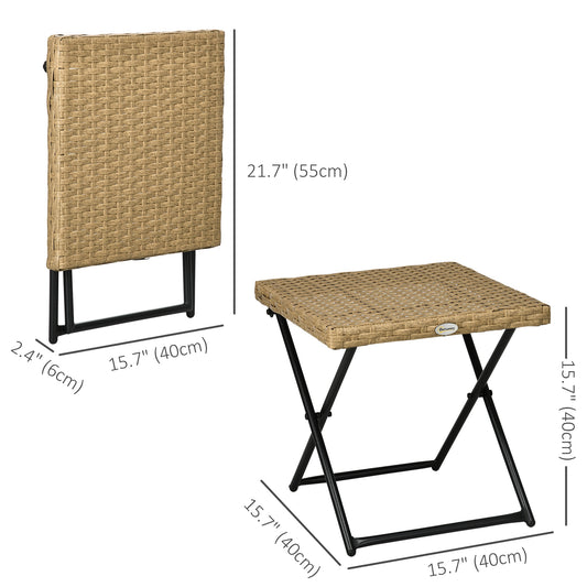 Outsunny Patio Wicker Coffee Table, Outdoor PE Rattan Garden Folding Side Table, 15.75"x15.75"x15.75", Nature Wood