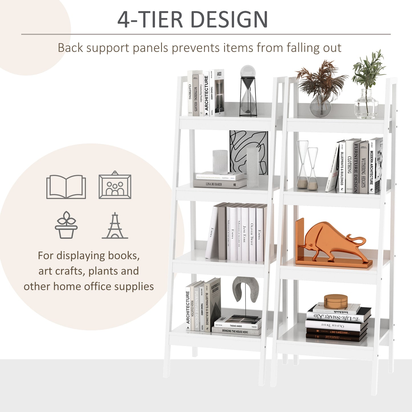 HOMCOM Set of 2, 4 Tier Ladder Shelf Bookcase, Multi-Use Display Rack, Storage Shelving Unit Display Stand, Flower Plant Stand, Home Office Furniture, Black