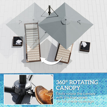 Outsunny 8 FT Aluminium Cantilever Patio Umbrella with 360° Rotation, Cross Base, Crank and Tilt for Garden, Patio, Dark Grey