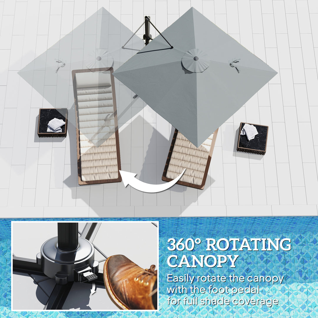 Outsunny 8 FT Aluminium Cantilever Patio Umbrella with 360° Rotation, Cross Base, Crank and Tilt for Garden, Patio, Dark Grey