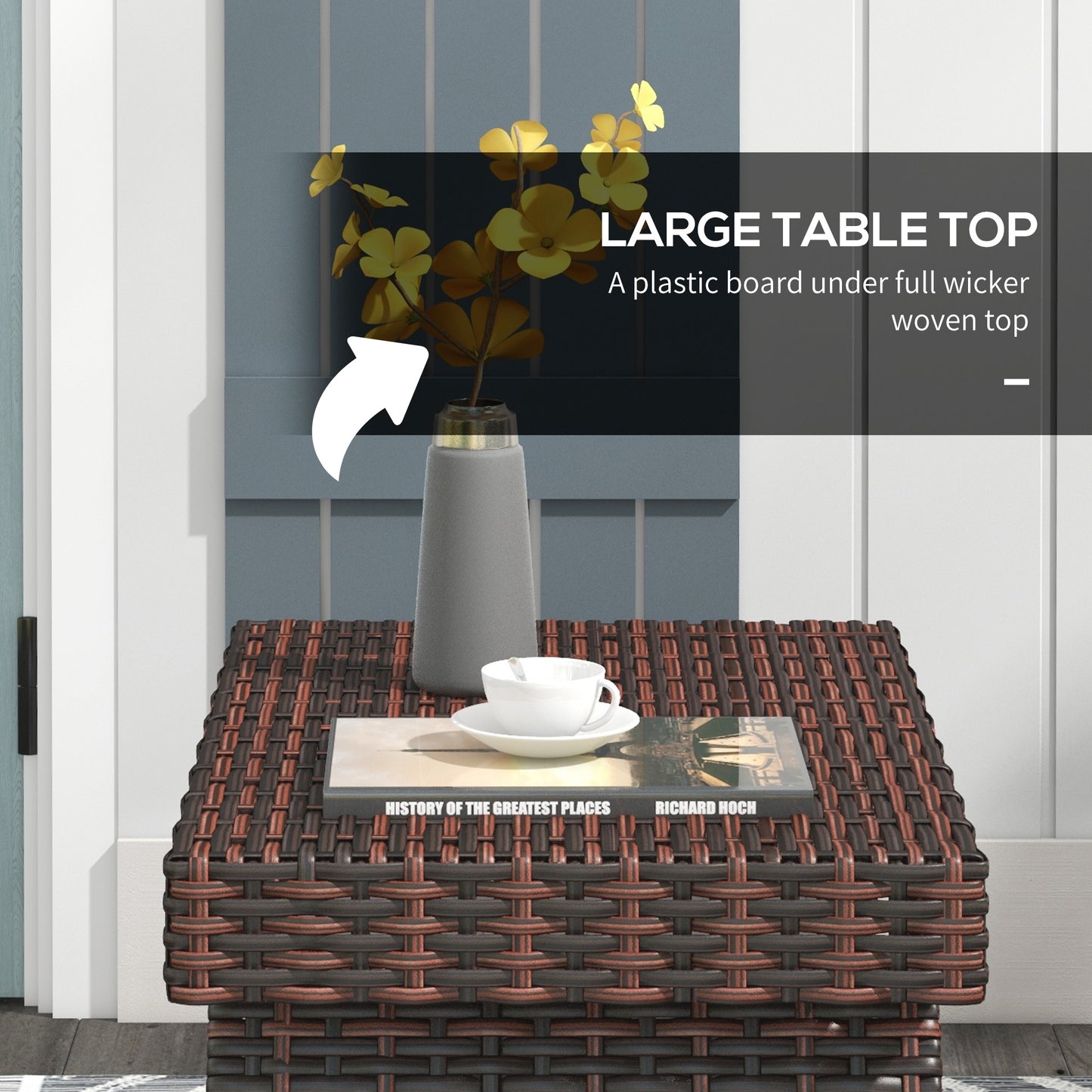 Outsunny Outdoor Rattan Foldable End Table, Metal Frame Patio Wicker Table, Coffee Table Side Table for Poolside, Lawn, Garden, Mixed Grey