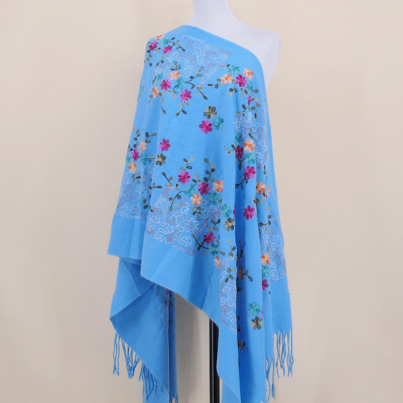 Aarniva Embroidered Faux Cashmere Shawl | Long Warm Wrap Scarf | Soft & Thick Fabric | Floral Tassel Design | Ethnic Style
