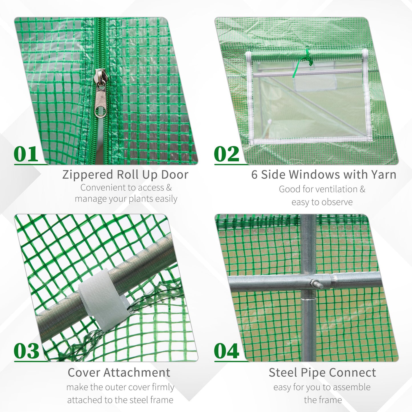 Outsunny 8'x6.6'x6.6' Heavy Duty Walk-in Greenhouse Garden Tunnel Hot House Outdoor Flower Vegetable Growth Warm House Roll Up Door, Windows, Steel