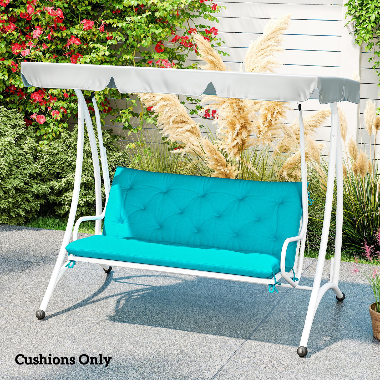 Outsunny 2 Seater Garden Bench Cushion, Thick Outdoor Non-Slip 2 Seater Soft Pad With Backrest for Garden Patio, 52" x 43" x 4", Dark Grey