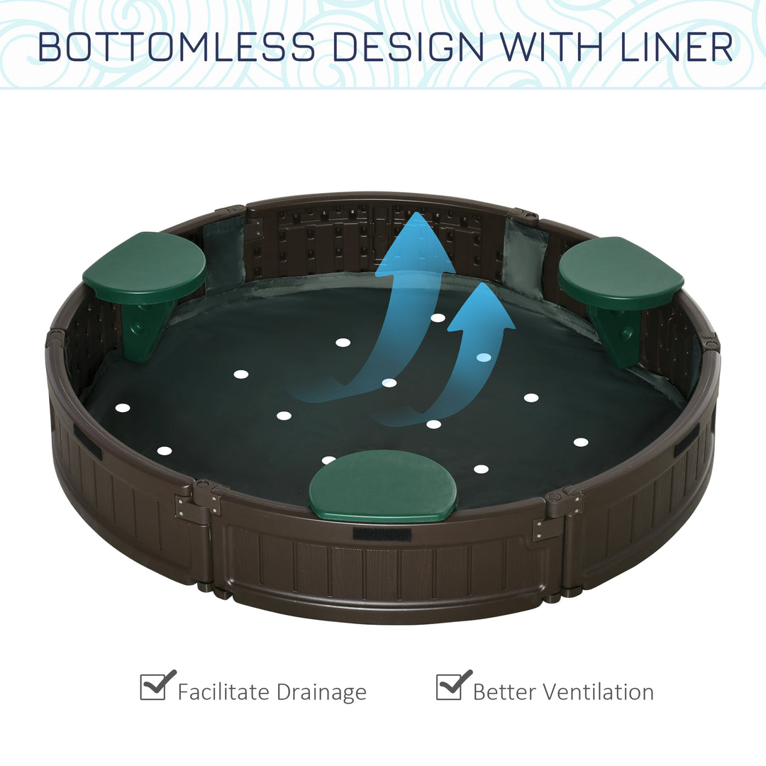 Outsunny Kids Outdoor Sandbox with Cover Waterproof Oxford Canopy, Bottom Fabric Liner, Children Playset for 3-12 years old, Backyard, Brown