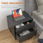 HOMCOM Bedside Table, Nightstand with 2 Drawers, Side Table with Pine Wood Legs for Bedroom, White