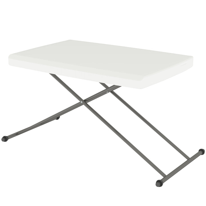 Outsunny Folding Outdoor Patio Table, 3-Level Adjustable Camping Table Picnic Table with HDPE Top, Steel Legs, White