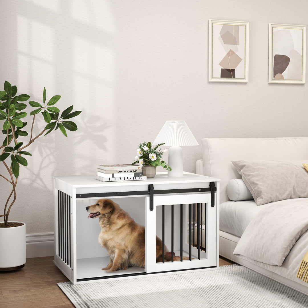 PawHut 39" Dog Crate Furniture, Dog Crate End Side Table for Large Dogs, White