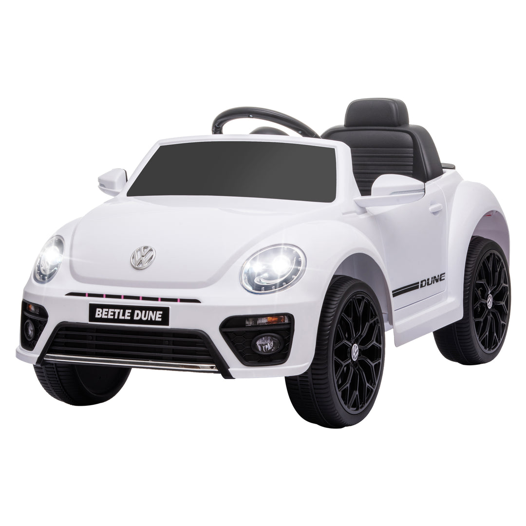 Qaba 12V Volkswagen Beetle Licensed Electric Car for Kids w/ Remote Control, 4 Spring Suspension Wheels, Soft Start, White