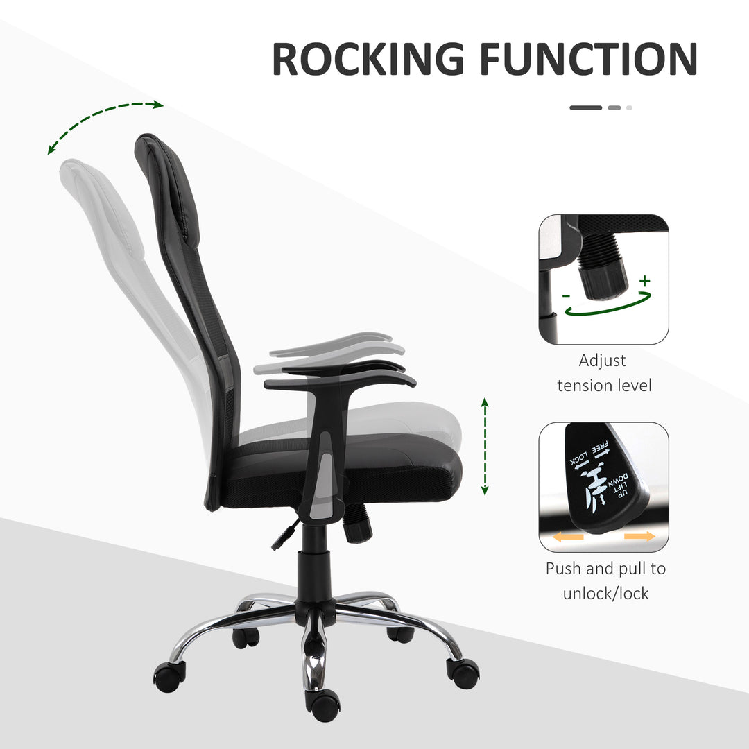 Vinsetto Ergonomic Office Chair with Thick Padded Headrest, Mesh Computer Desk Chair with Tilt Function, Armrest, Black