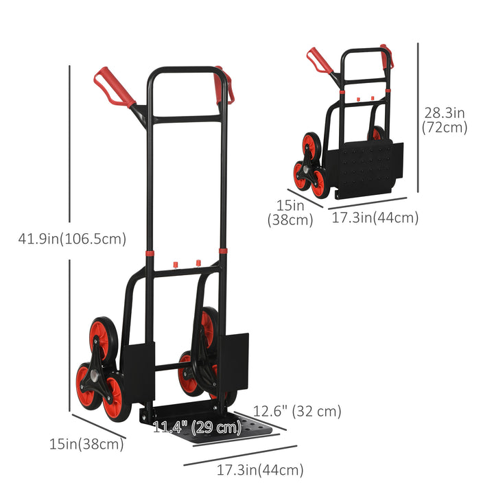 DURHAND 6-Wheels Stair Climber Hand Truck, Dolly Heavy Duty Folding Steel Load Cart with Adjustable Telescoping Handle for Moving, Luggage, Travel & Office, 154lbs Capacity