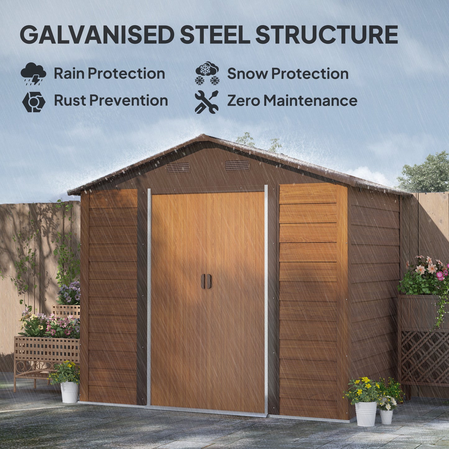 Outsunny 7.7' x 6.5' Outdoor Metal Garden Shed House Hut Gardening Tool Storage with Ventilation, Light Grey