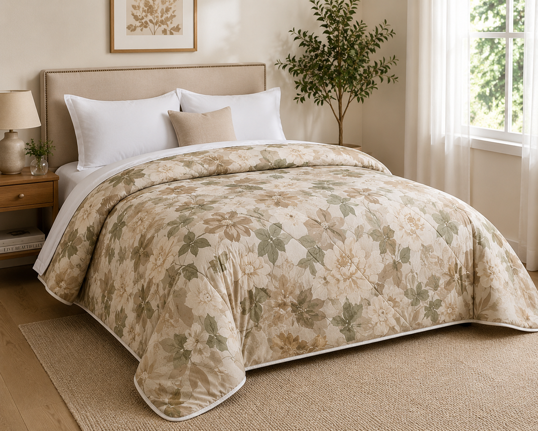 Aarniva Breathable Polyester Comforter Set | King/Queen | 250 GSM | Ultra-Soft & Cozy | Brown with Flowers | Includes 2 Pillow Covers