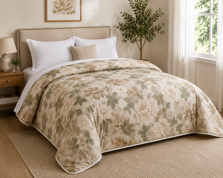 Aarniva Breathable Polyester Comforter Set | King/Queen | 250 GSM | Ultra-Soft & Cozy | Brown with Flowers | Includes 2 Pillow Covers
