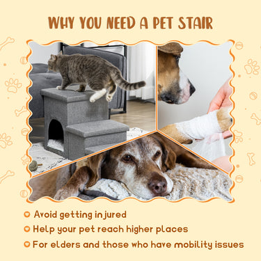 PawHut Dog Ramp with Storage Boxes and Condo, 3-step Pet Stairs for High Beds and Couch with Washable Plush Cushion