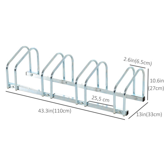 Soozier 4-Bike Bicycle Floor Parking Rack Cycling Storage Stand Garage Organizer for Indoor and Outdoor Use Silver