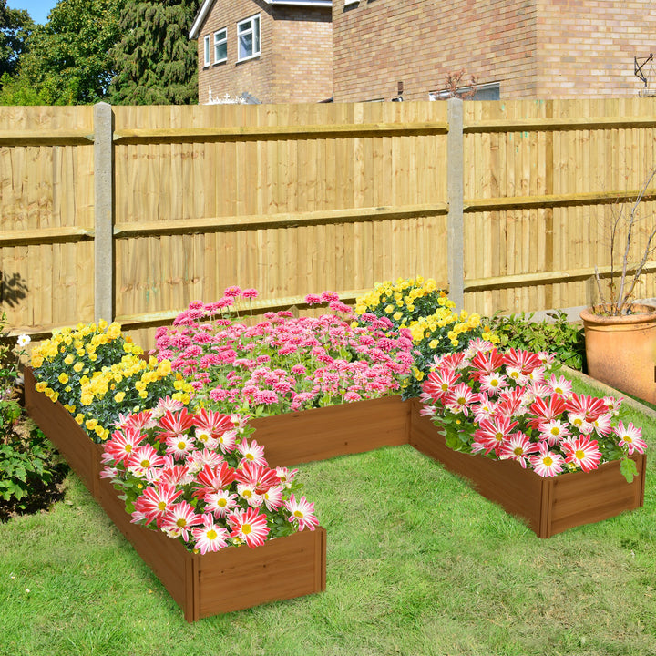 Outsunny DIY 5-box Garden Planter with Open Bottom for Outdoor Plants, Vegetables, Flowers, Herbs, Brown