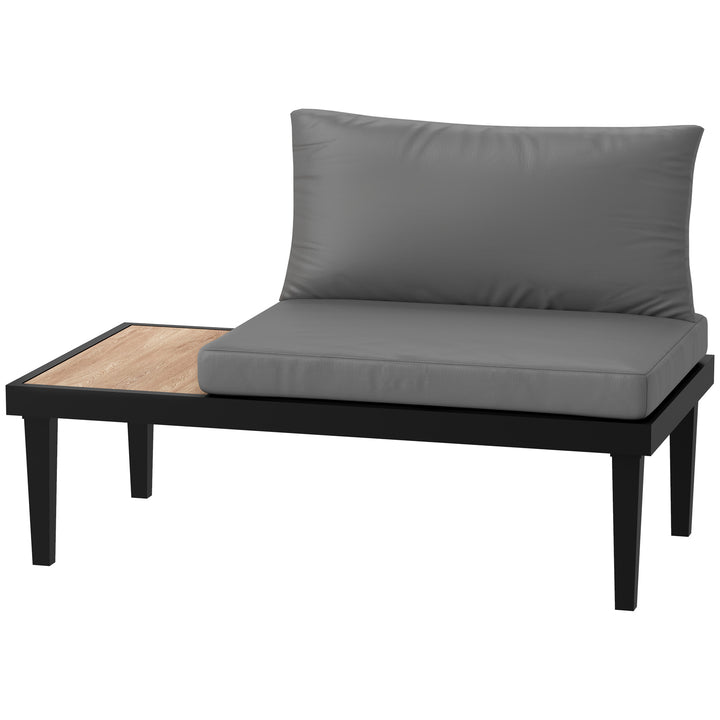 Outsunny 2 Seater Patio Sofa, Outdoor Sofa Couch with Wood Grain Side Tray and Cushions for Balcony, Backyard, Grey