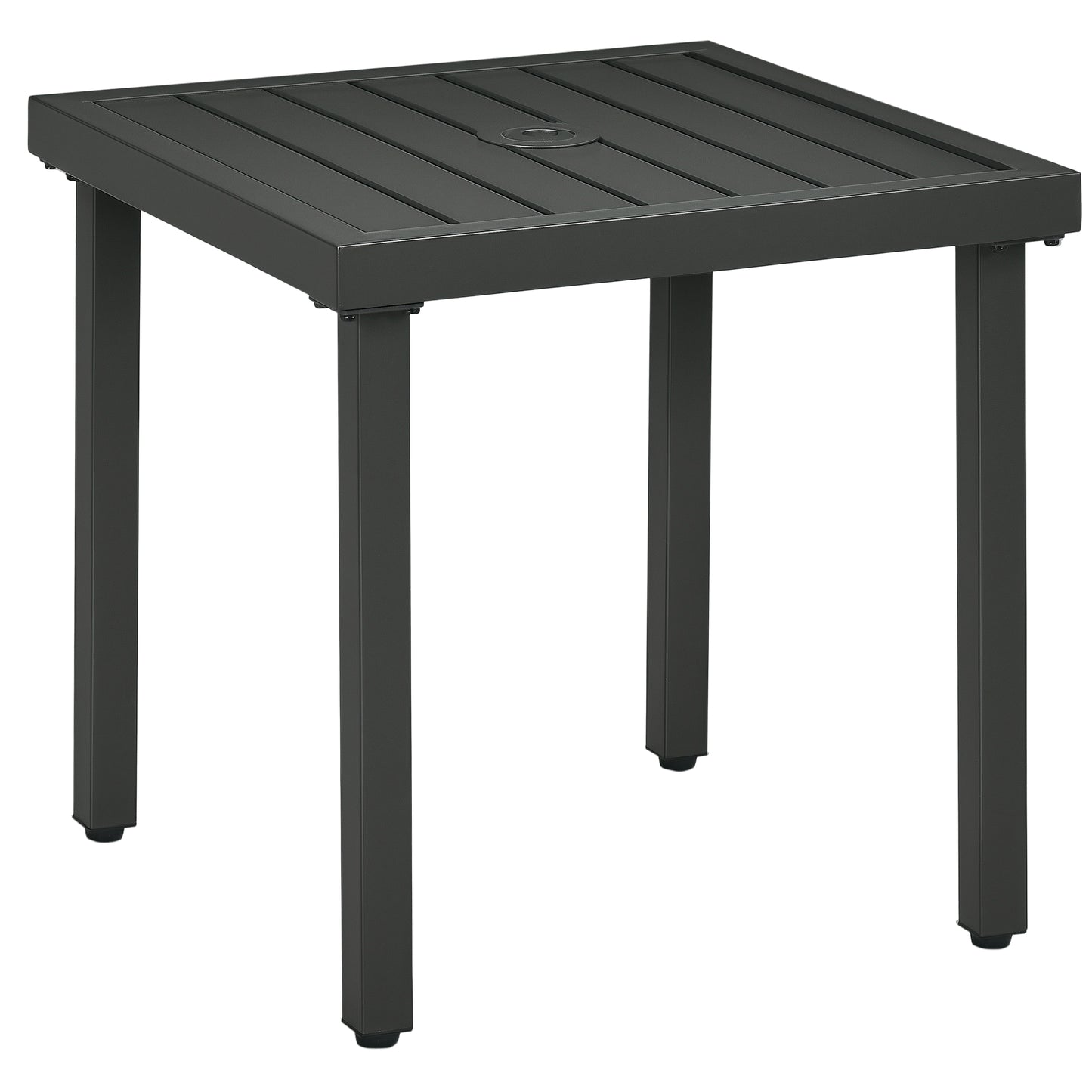 Outsunny Outdoor Side Table, Patio End Table with Umbrella Hole, Small Coffee Table with Steel Frame for Balcony, Black