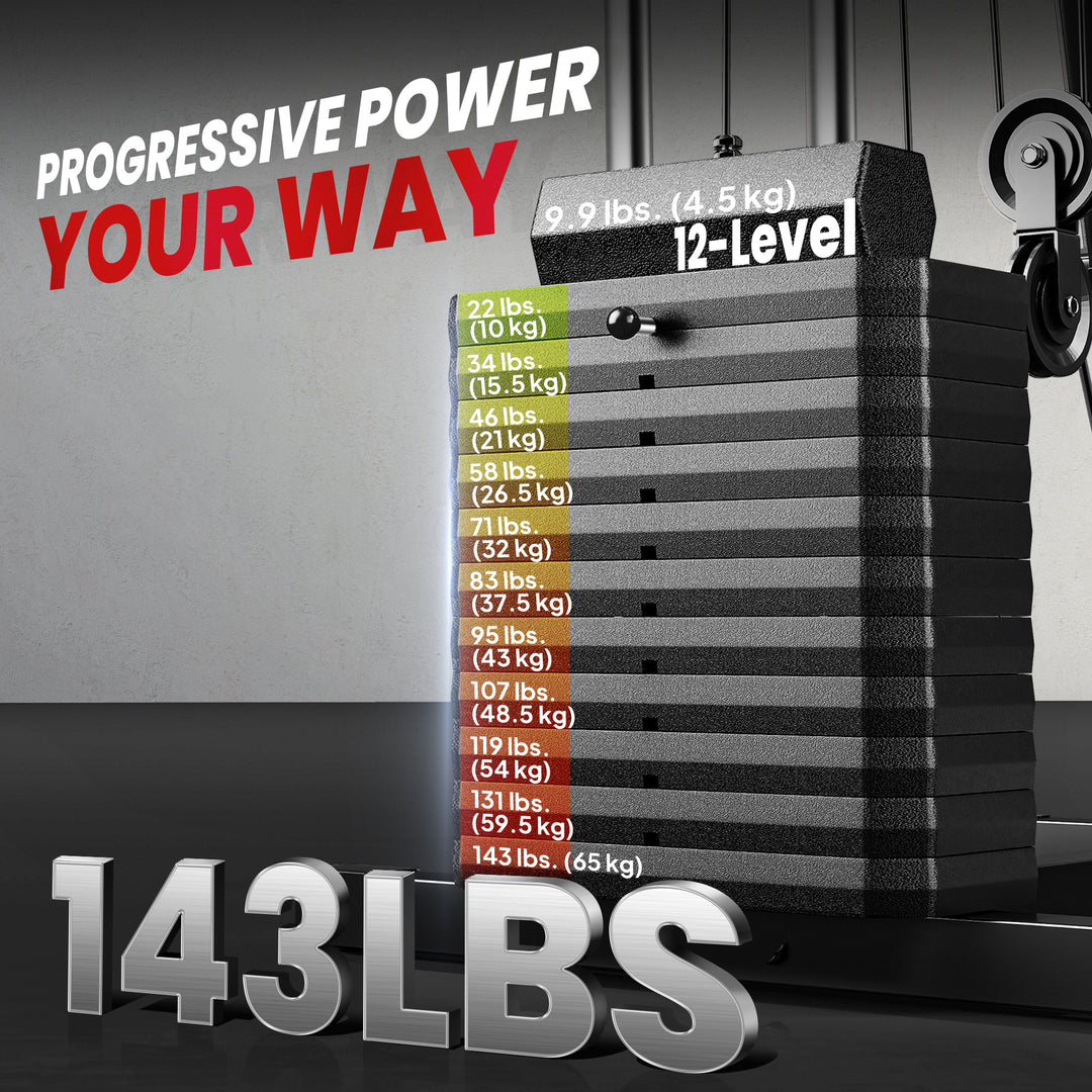 Soozier Home Gym Equipment Weight Training Machine, Multifunction Workout Machine with 143lbs Weight Stack for Full Body Workout and Strength Training, Black