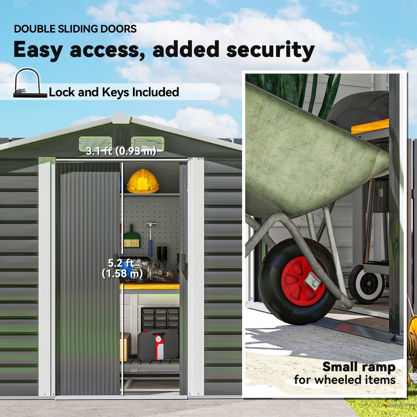 Outsunny 7' x 4' Outdoor Storage Shed, Metal Garden Shed with Lockable Doors and Gloves for Backyard, Garden, Patio, Dark Grey